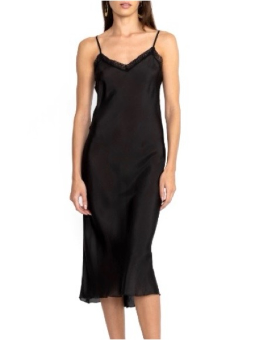 NEW Johnny Was 100% Silk Midi Length Slip Dress Lace Black Adjustable Straps XL